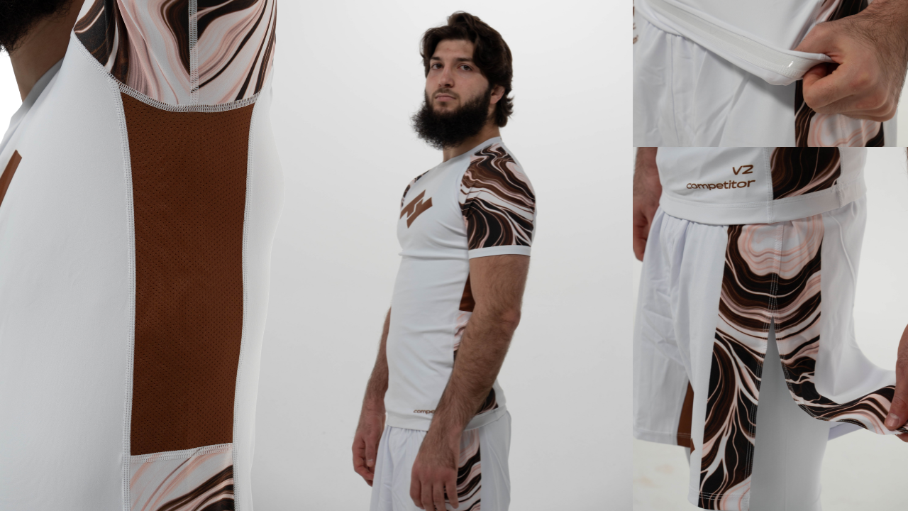 Ensemble Competitor V2 Hustle Fightwear porté par un athlète sur tatamis de compétition nogi