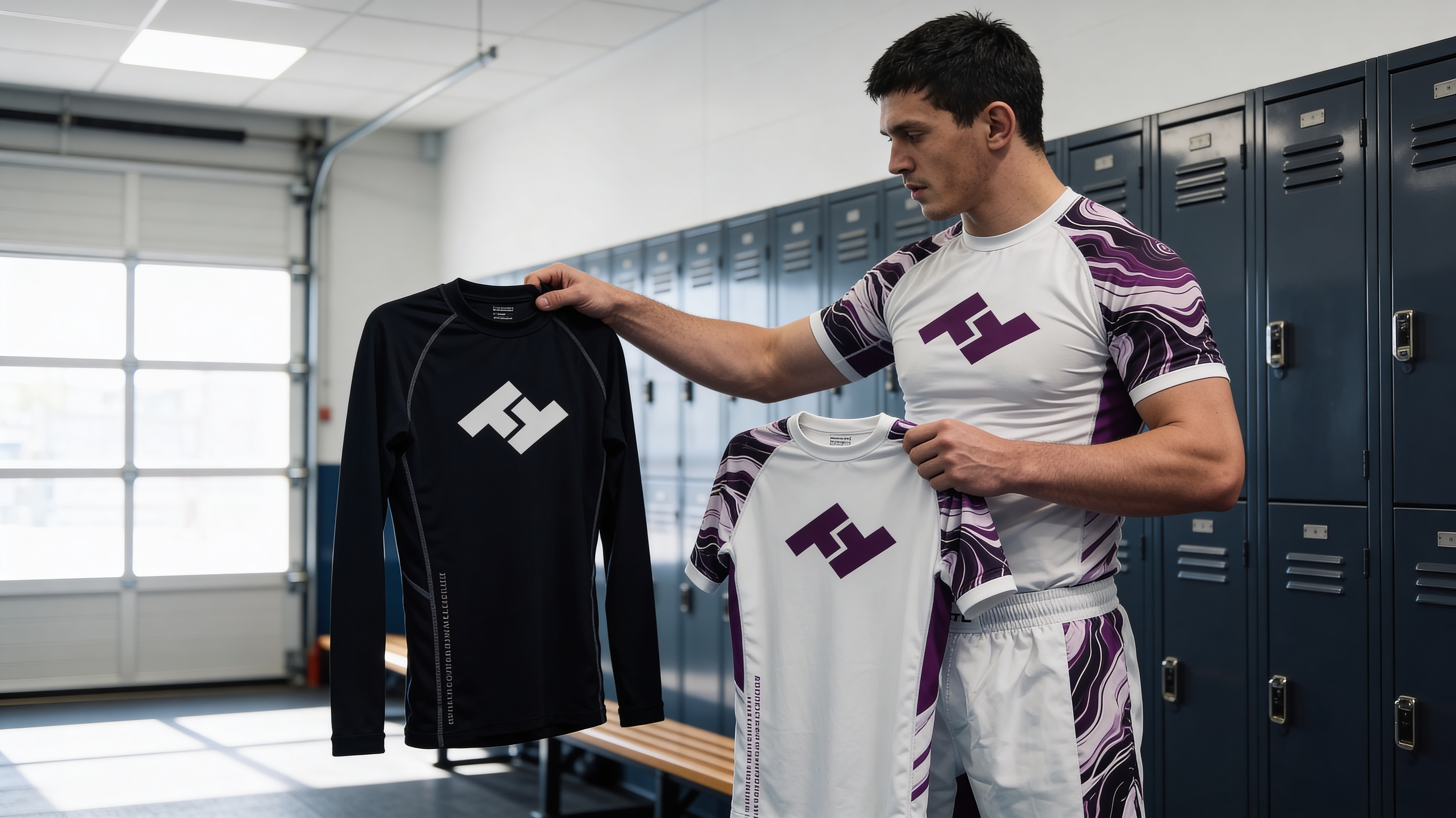 Comparatif rashguard Hayabusa et Hustle Fightwear sur tatami JJB